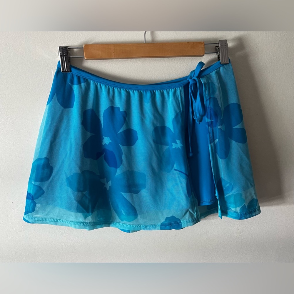 Vintage 90’s JAG Blue Hawaiian Flower Floral Print Swim Cover Up Skirt Size M